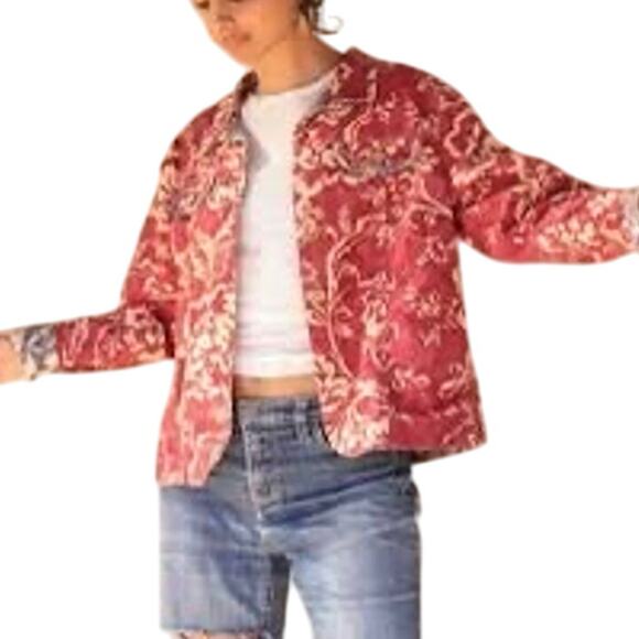 Coldwater Creek Jackets & Blazers - Coldwater Creek Women’s Red Floral Denim Jacket Button Front Country Chic Sz XL